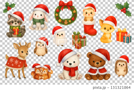 森の動物たちとクリスマスのイラストセット 131321864