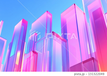 Abstract urban landscape with colorful glass structures under blue sky Abstract urban landscape with colorful glass structures under blue sky 131322049