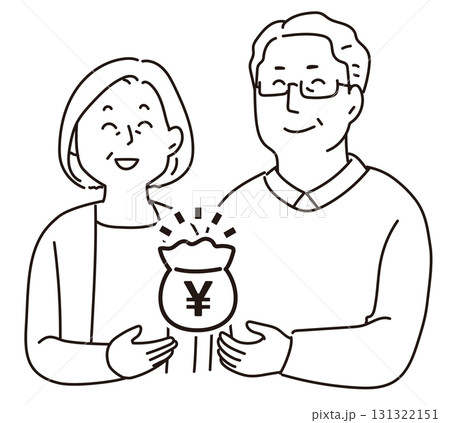 資産を抱える老夫婦_線画 131322151