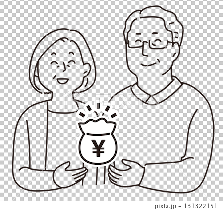 資産を抱える老夫婦_線画 131322151