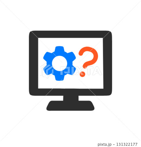シンプルな歯車とクエスチョンマークのパソコン画面アイコン 131322177