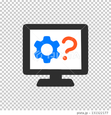 シンプルな歯車とクエスチョンマークのパソコン画面アイコン 131322177