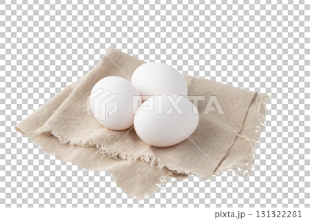 Eggs on a cloth on a transparent background (png) 131322281