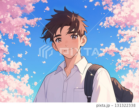 桜を背景にした男子高校生 AI画像 桜を背景にした男子高校生 AI画像 131322338