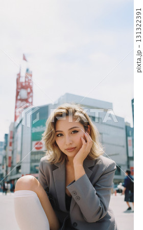 ギャル系ファッションの若い女性たち　80年代90年代風ストリートスタイル 131322391