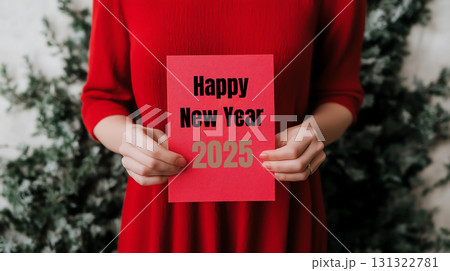 Happy New Year 2025 celebration with red card and festive spirit Happy New Year 2025 celebration with red card and festive spirit 131322781