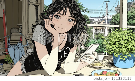 食事の最中もスマホを手放せない若い女性