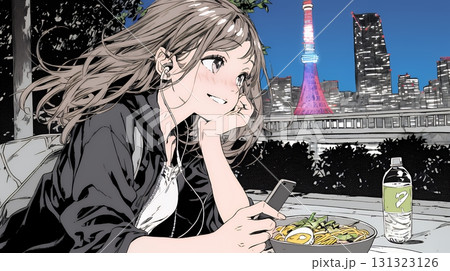 食事の最中もスマホを手放せない若い女性