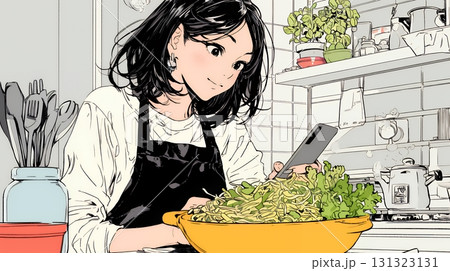 食事の最中もスマホを手放せない若い女性