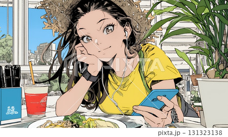 食事の最中もスマホを手放せない若い女性