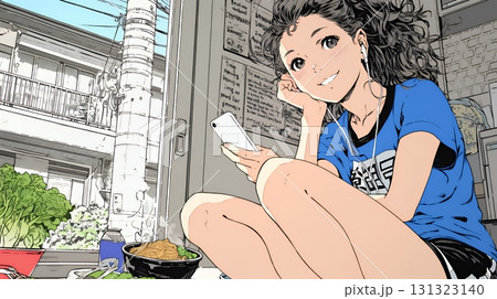 食事の最中もスマホを手放せない若い女性