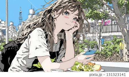 食事の最中もスマホを手放せない若い女性