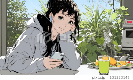 食事の最中もスマホを手放せない若い女性