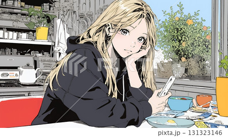 食事の最中もスマホを手放せない若い女性