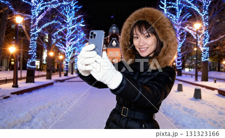 冬のイルミネーションと雪景色を楽しむ人々 札幌の観光とライフスタイル 冬のイルミネーションと雪景色を楽しむ人々 札幌の観光とライフスタイル 131323166