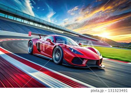 Red Sports Car Racing on Track. Generative AI 131323491