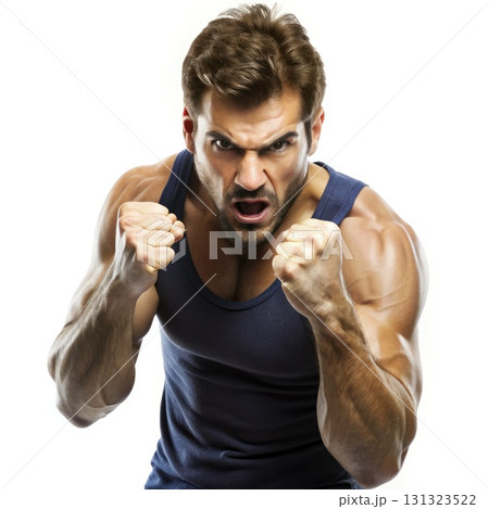 Muscular Man Flexing in Tank Top. Generative AI 131323522