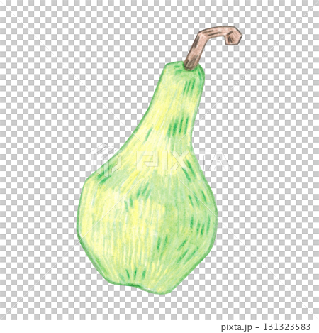 Green pear. Hand-drawn with colored pencils, suitable for stickers, posters, or cards. Harvest, autumn, fruit, food, ripe 131323583