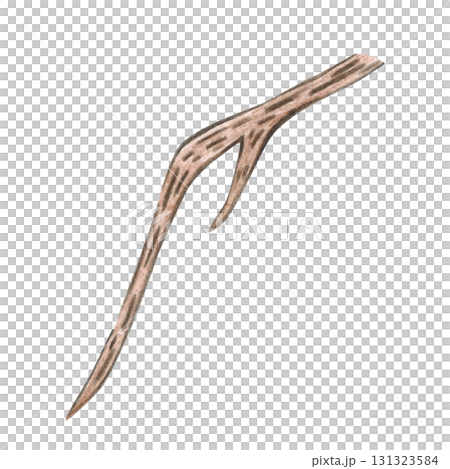 A tree branch without leaves. Hand-drawn with colored pencils, suitable for stickers, posters, or cards. Plant, branch, brown, apple, pear, cherry 131323584