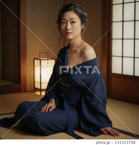 和室に佇む大人の女性モデル 伝統的な和の雰囲気と気品あるポートレート 和室に佇む大人の女性モデル 伝統的な和の雰囲気と気品あるポートレート 131323798