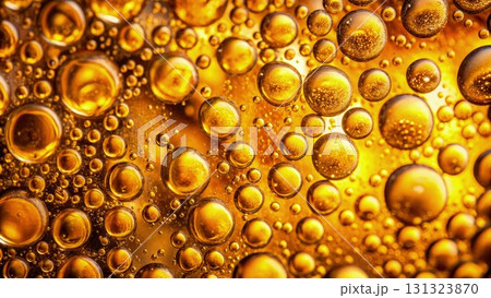 Close-Up of Water Bubbles on a Yellow Surface. Generative AI 131323870