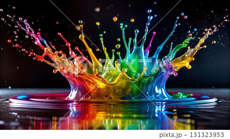 Vibrant Water Splash on Black Background. Generative AI Vibrant Water Splash on Black Background. Generative AI 131323953
