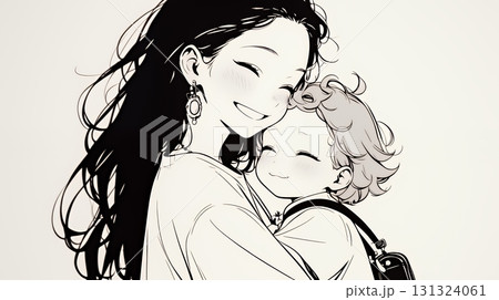 赤ん坊と母親（シンプルな色使い）