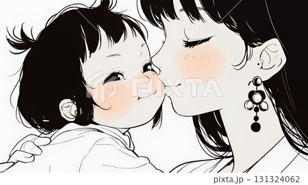 赤ん坊と母親（シンプルな色使い）