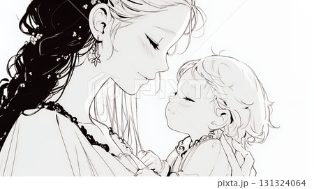 赤ん坊と母親（シンプルな色使い）