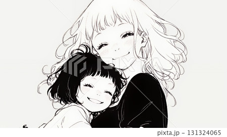 赤ん坊と母親（シンプルな色使い） 131324065