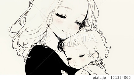 赤ん坊と母親（シンプルな色使い）