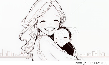 赤ん坊と母親（シンプルな色使い）