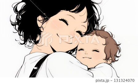 赤ん坊と母親（シンプルな色使い）