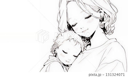 赤ん坊と母親（シンプルな色使い）