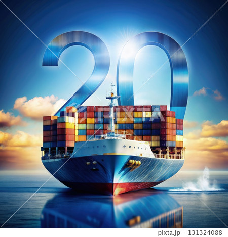 Large Container Ship With Number Twenty. Generative AI Large Container Ship With Number Twenty. Generative AI 131324088