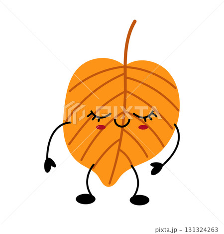 Cute autumn leaf character with closed eyes and smile Cute autumn leaf character with closed eyes and smile 131324263