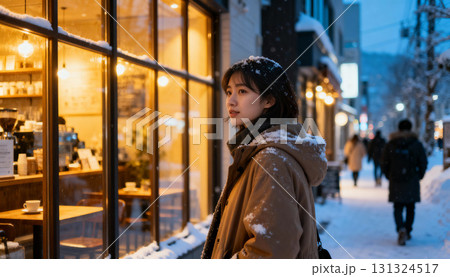 雪国の暮らしと冬の街並み　雪景色の都市と住宅街の風景 131324517
