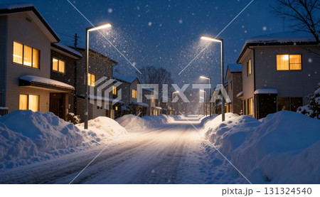 雪国の暮らしと冬の街並み　雪景色の都市と住宅街の風景 131324540