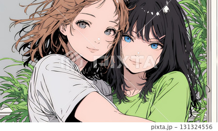 スマホで自撮りしている若い女友達