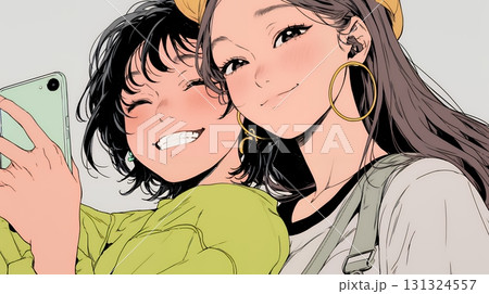 スマホで自撮りしている若い女友達 131324557