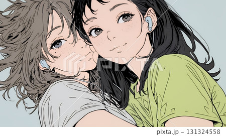 スマホで自撮りしている若い女友達