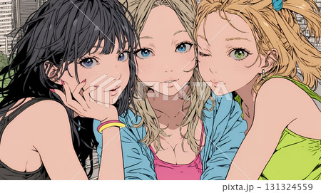 スマホで自撮りしている若い女友達