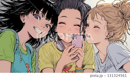 スマホで自撮りしている若い女友達