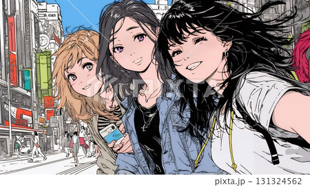 スマホで自撮りしている若い女友達