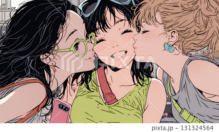 スマホで自撮りしている若い女友達