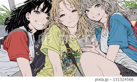 スマホで自撮りしている若い女友達