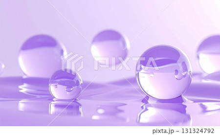 ソフトマットなラベンダー背景、浮かぶガラス球付き 131324792