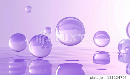 ソフトマットなラベンダー背景、浮かぶガラス球付き 131324795