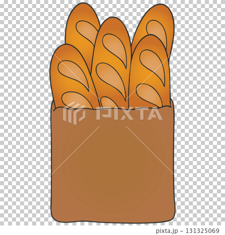 Golden French Baguettes in Brown Paper Bag Cartoon Illustration. Fresh Baked Loaves. Transparent Background Graphic for Market and Grocery Golden French Baguettes in Brown Paper Bag Cartoon Illustration. Fresh Baked Loaves. Transparent Background Graphic for Market and Grocery 131325069