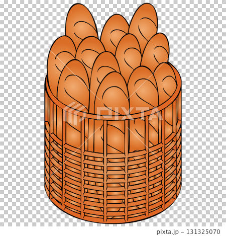 Wicker Basket Full of French Baguettes Cartoon Illustration. Abundance of Fresh Baked Bread. Transparent Background Graphic for Bakery Display Wicker Basket Full of French Baguettes Cartoon Illustration. Abundance of Fresh Baked Bread. Transparent Background Graphic for Bakery Display 131325070